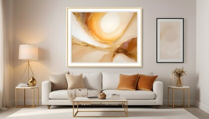 "Golden Hour Brilliance": A pristine white frame enclosing a modern, golden-hued abstract artwork, reminiscent of the warm glow of sunset.