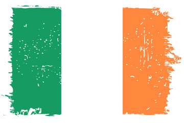 Ireland flag - vector flag with stylish scratch effect and white grunge frame.