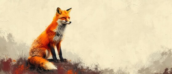 orange fox in a hill - obrazy, fototapety, plakaty