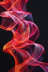 Elegant Flow of Red Paper Tape: Rhythmic Waves Abstract on Black - Beautiful Desktop Wallpaper