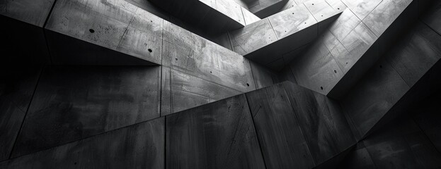 Auto-Destructive Art on Dark Black Background: Geometric and Abstract Architecture - Sophisticated Desktop Wallpaper