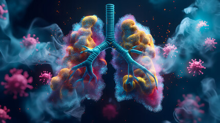 Fototapeta premium Vibrant Digital Illustration of Lungs and Viruses in a Fantasy Style