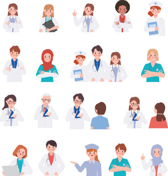 Group of doctor character in hospital design. healthcare medical people.	
