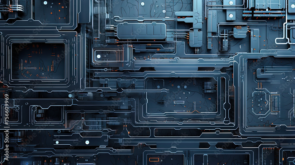 Poster background with metallic panels texture, wires and circuit. spaceship hull wall technology backgroun