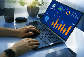 Employee profile dashboard. Advisor using Employee-KPI Dashboard on screen. HR Attrition,Employee...