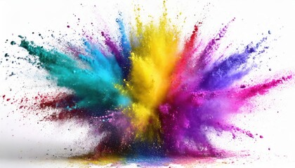 Colorful powder explosion on white background. Colorful dust explode. Paint Holi. Holi color