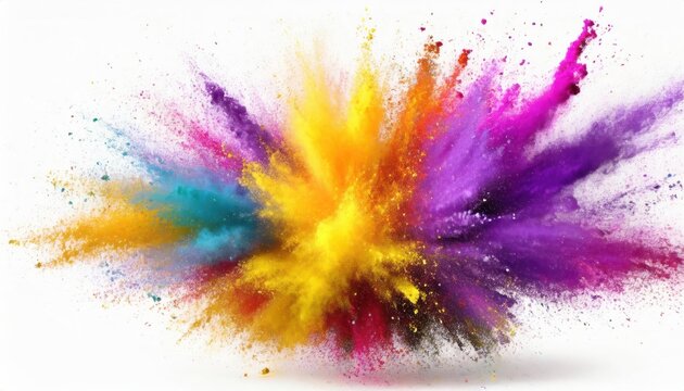 Colorful powder explosion on white background. Colorful dust explode. Paint Holi. Holi color