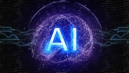 AI Text and Machine Learning Brains Animation, Background, Loop
