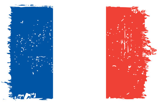 France flag - vector flag with stylish scratch effect and white grunge frame.