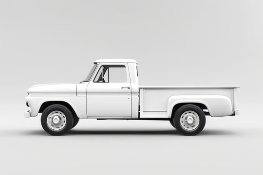 White pick-up car sideways isolated on a white background
