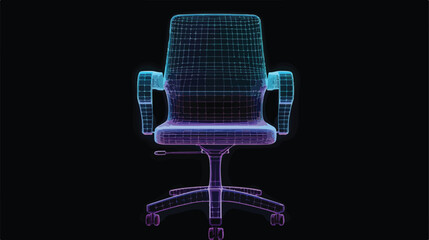 Office Chair in Hologram Wireframe Style. flat vector