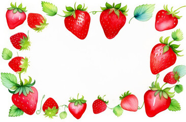 Watercolor frame,border for postcards,invitations, strawberries on a white background. Free space for text