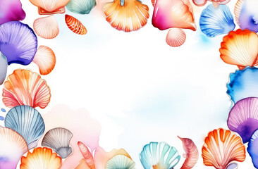 watercolor frame,border,seashell postcard and free space for text