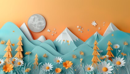 3d paper design of a spring landscape