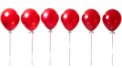 Row of red balloons isolated on transparent background