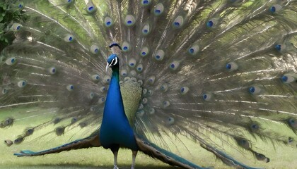 A Peacock With Its Feathers Spread Wide In A Threa