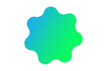 Neon geometric sticker with textured stipple effect isolated on white background. Gradient uneven rounded shapes of bright colors in Y2K style, 90s, design template, mockup. Blue and green vibrant 