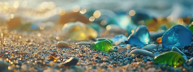 Foto op Canvas Colorful gemstones on a beach, polish textured sea glass. © John_Doo78
