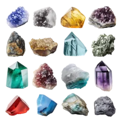 Rolgordijnen Set of healing minerals gemstones and crystals isolated on transparent background © Rosie