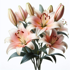 Bouquet of pink lilies on a white background, isolated