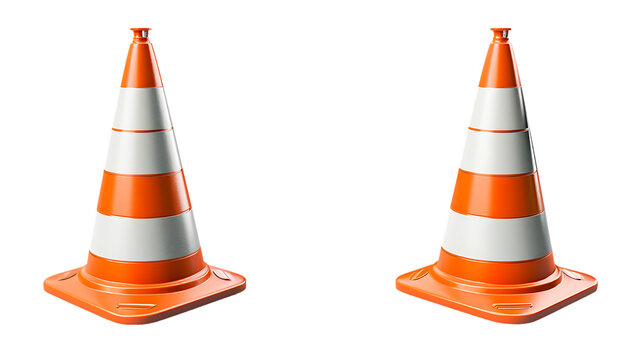 Set of two traffic cones isolated on transparent background