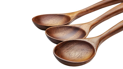 Set of wooden spoons isolated on transparent background