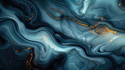 Circular Dreams in Navy: Abstract Curves with Sky-Blue and Black - Light Gold Accents Desktop Background