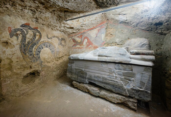 Tomb of the infernal chariot the grave (tomba della quadriga infernale) loc Pianacce, Sarteano,...