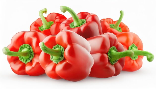 many sweet Pepper, red Paprika, isolated on white background, clipping path, 