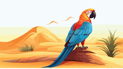 Parrot in desert flat vector isolated on white background