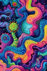 Surreal Spectacle: Dynamic Composition with Neon Spirals and Fractals - Mesmerizing Wallpaper