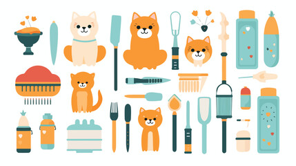 Pet care concept. Pet grooming tools set. 