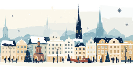 Picture of Christmas Eve in Olomouc flat vector - obrazy, fototapety, plakaty