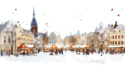 Picture of Christmas Eve in Olomouc flat vector - obrazy, fototapety, plakaty