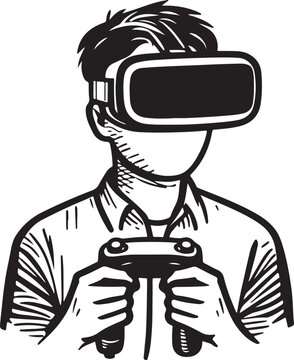 person in virtual reality vr glasses, minimalistic vector logo 