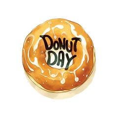 A donut with the word "donut day" written on it. The donut is yellow and has a glaze on it