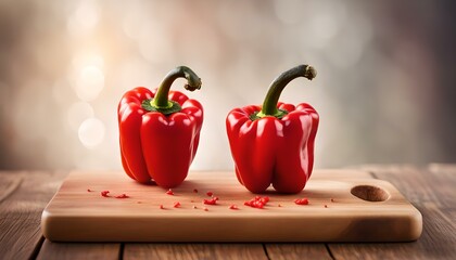 Sweet red pepper on wooden cutting board
 - Powered by Adobe