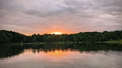 Sunset reflecting on the water of a lake in Pennsylvania 