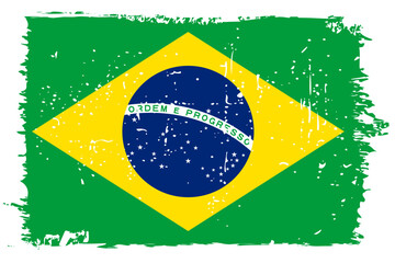 Brazil flag - vector flag with stylish scratch effect and white grunge frame.