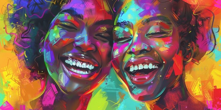 two smiling black women their faces illuminated by the joyous laughter that fills every contour of both people's bodies Generative AI