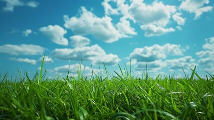 Obraz premium Grassy Field Under Blue Sky With Clouds