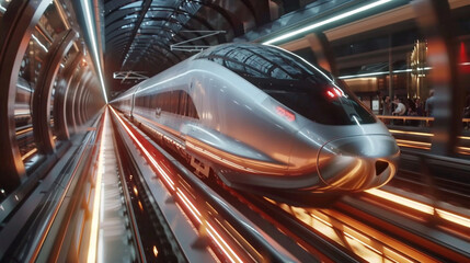 A high-speed bullet train powered by digital infrastructure, connecting cities and driving economic growth. 8K - - obrazy, fototapety, plakaty