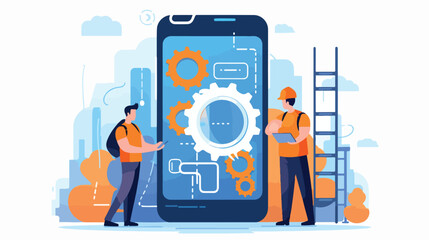 Repairmen repair phone fix app concept. Phone repair