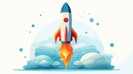 Rocket flying with white background  flat vector