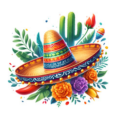 Mexican sombrero and cactus illustration PNG, Happy Cinco de mayo Clipart