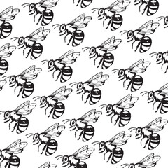 Vector seamless pattern with bees.