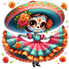 Cute Cartoonish Cinco De Mayo Skull Dancer PNG Clipart Mexican Festival Dancer PNG Mexican Fiesta Clipart