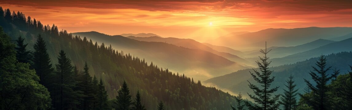 Majestic Sunset Over Mountain Range