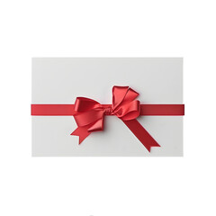 Realistic gift card template decorated with a red ribbon with a bow  isolated on transparent background. Ai generated	