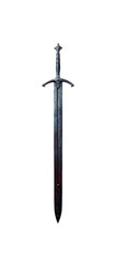 Fantasy Gothic medieval fantasy long sword. With dents, worn, cracked and weathered. Isolated transparent background PNG file. Sharp blade tip. Fantasy long sword.